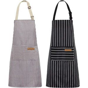 2 Pack Women Black and Grey Kitchen Cooking Soft Aprons with 2 Pockets
